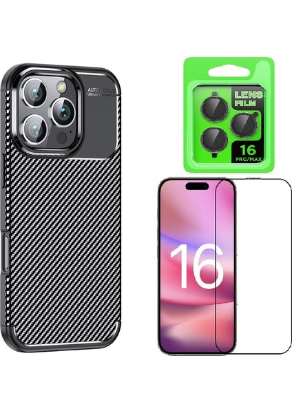Apple iPhone 16 Pro Uyumlu Kılıf Negro Silikon Kapak + Ekran Koruyucu ve Kamera Lens Koruyucu