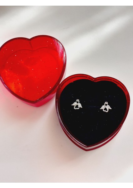 Gümüş Kalp Kutulu Vintage Melek Tasarım Kadın Küpe Yılbaşı Yeni Yıl Hediye 10