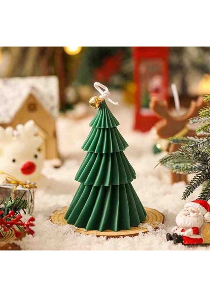 Yeşil 3 Katmanlı Noel Ağacı Mum (Yılbaşı Süslemesi Dekorasyon) 1 ADET YEŞİL