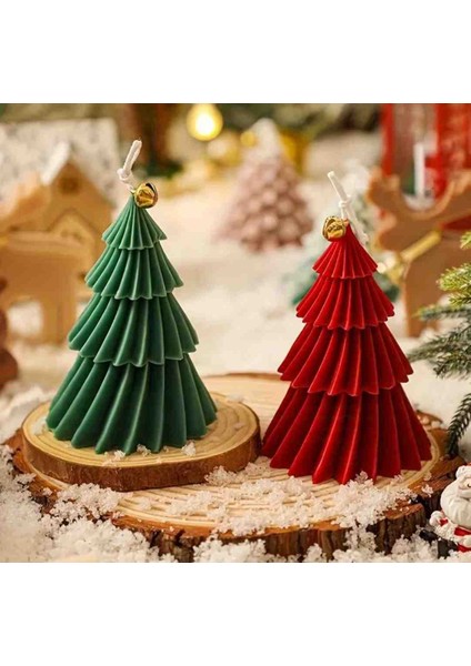Yeşil 3 Katmanlı Noel Ağacı Mum (Yılbaşı Süslemesi Dekorasyon) 1 ADET YEŞİL