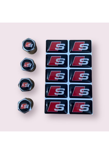 Audı S Logolu 4 Adet Sibop Kapak ve 10 Adet S Logolu Stıcker (1.8 cm x 1.1.cm)