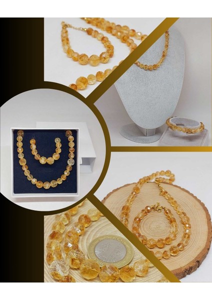 Parlayan Yıldızlar Serisi Sitrin Taşı Kolye & Bileklik Seti