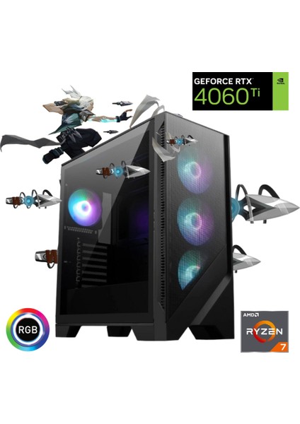 Ryzen 7 9800X3D 64GB Ddr5 1tb SSD Rtx 4060TI 16GB650 Wi-Fi 240MM Sıvı Soğutma Oyun Bilgisayarı