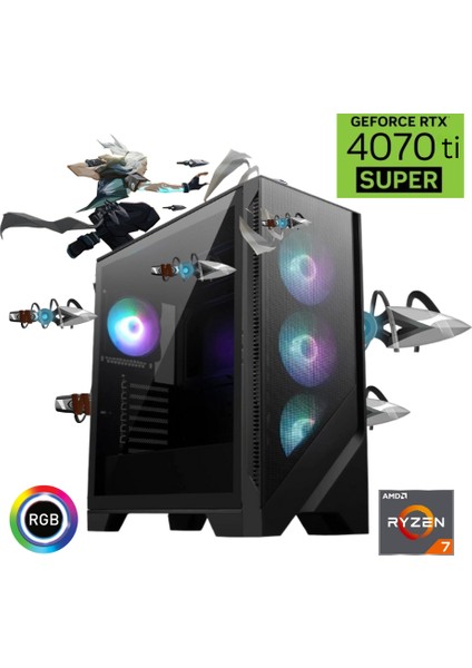 Ryzen 7 9800X3D 32GB Ddr5 1tb SSD Rtx 4070TI Super B650 Wi-Fi 240MM Sıvı Soğutma Oyun Bilgisayarı