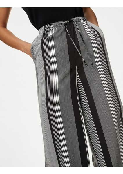 Yüksek Bel Desenli Wide Leg Pantolon