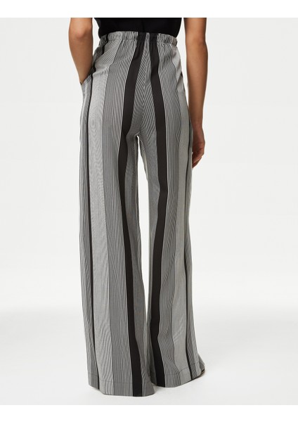 Yüksek Bel Desenli Wide Leg Pantolon