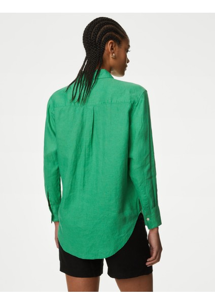 Relaxed Fit Uzun Kollu Keten Gömlek