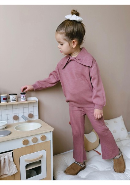 Triko Fiyonk Desenli Kışlık Pamuklu Sweatshirt Tayt Alt-Üst Takım Kız Çocuk fiyatları