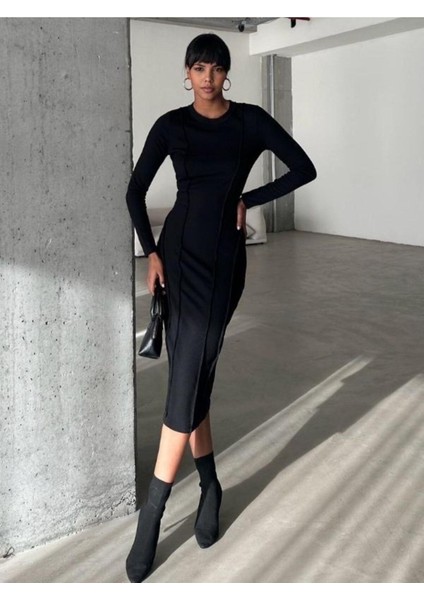 Kadın Ters Dikiş Detaylı Bodycon Tasarım Elbise fırsatları