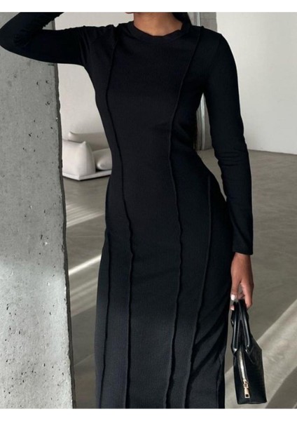 Kadın Ters Dikiş Detaylı Bodycon Tasarım Elbise indirimleri