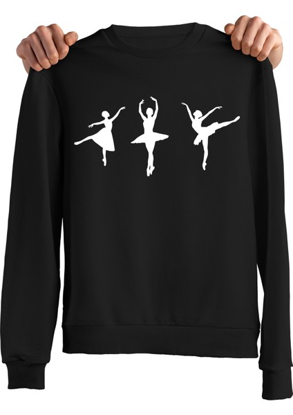 Bale Dans Balerin Dansçı Dance Tasarım 3 Iplik Geniş Kalıp Siyah Sweatshirt fırsatları