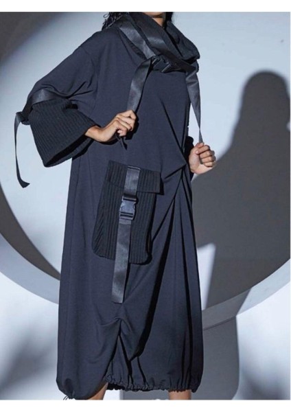 Kadın Balıkçı Yaka Kemer Detaylı Tasarım Geniş Kalıp Elbise indirimleri