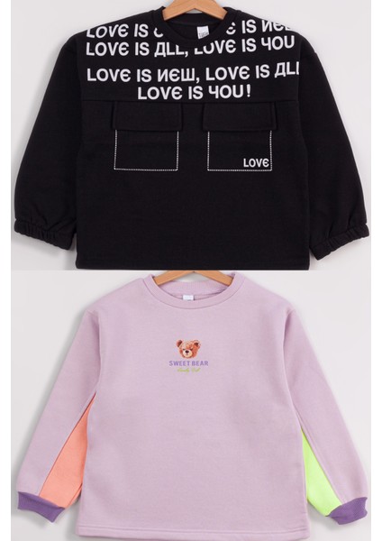 Kız Çocuk Orta Kalınlıkta Baskılı 2'li Paket Sweatshirt