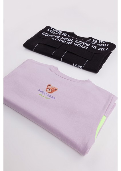 Kız Çocuk Orta Kalınlıkta Baskılı 2'li Paket Sweatshirt fiyatları