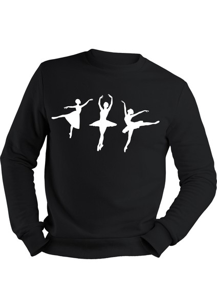 Bale Dans Balerin Dansçı Dance Tasarım 3 Iplik Geniş Kalıp Siyah Sweatshirt