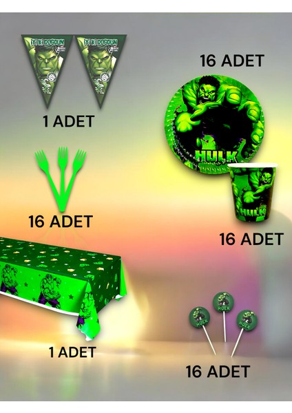 16 Kişilik Hulk Temalı Premium Set - Doğum Günü Parti ve Eğlenceli Etkinlikler