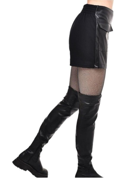 Kadın Deri Büyük Cep Detaylı Arkası Penye Şort Etek indirimleri