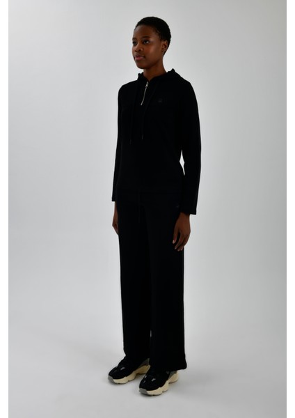 Kadın Siyah Sol Göğsü Logo Detaylı Fermuarlı Kapüşonlu Sweatshirt indirimleri