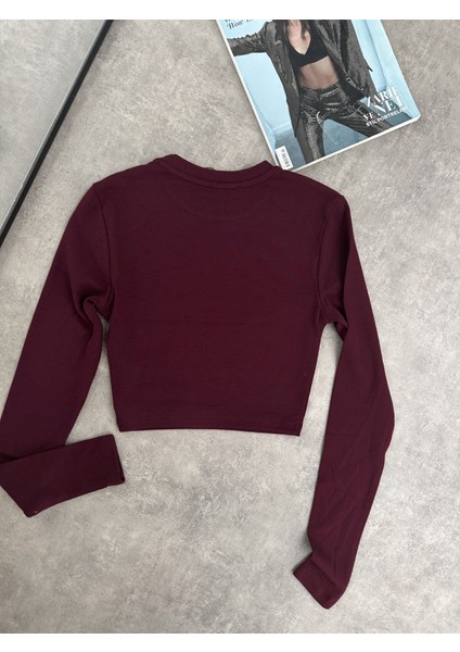 Uzun Kollu Basic Crop Top modelleri