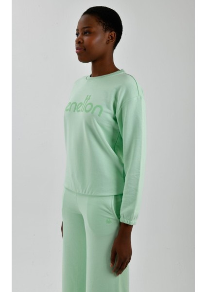 Kadın Önü Logo Baskılı Bisiklet Yaka Sweatshirt fırsatları