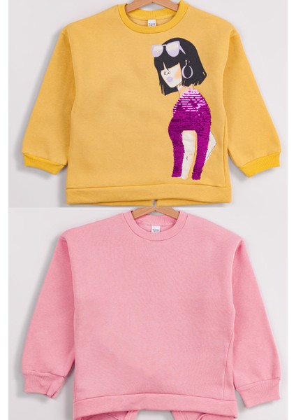 Kız Çocuk Orta Kalınlıkta Baskılı 2'li Paket Sweatshirt