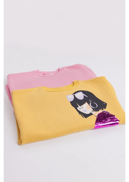 Kız Çocuk Orta Kalınlıkta Baskılı 2'li Paket Sweatshirt fiyatları