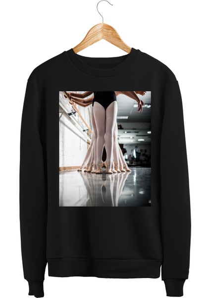 Bale Dans Balerin Dansçı Dance Tasarım Baskılı 3 Iplik Geniş Kalıp Siyah Sweatshirt