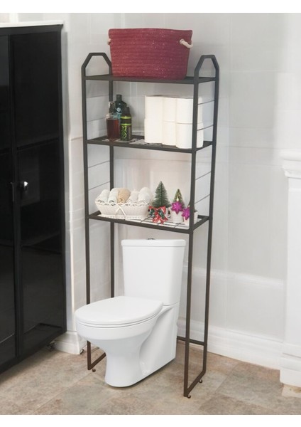 Metal Ayaklı 3 Raflı Banyo Rafı Klozet Üstü Dekoratif Raf Askılık Organizer