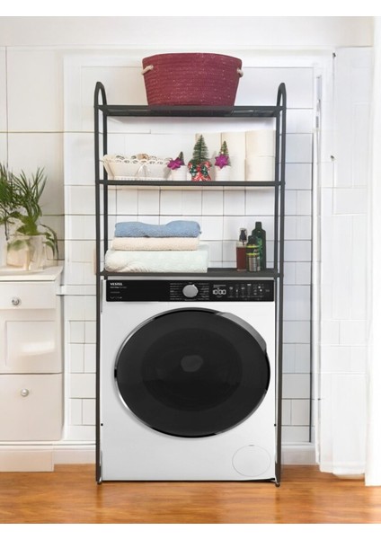 Metal Ayaklı 3 Raflı Banyo Rafı Çamaşır Makinesi Üstü Dekoratif Raf Askılık Organizer