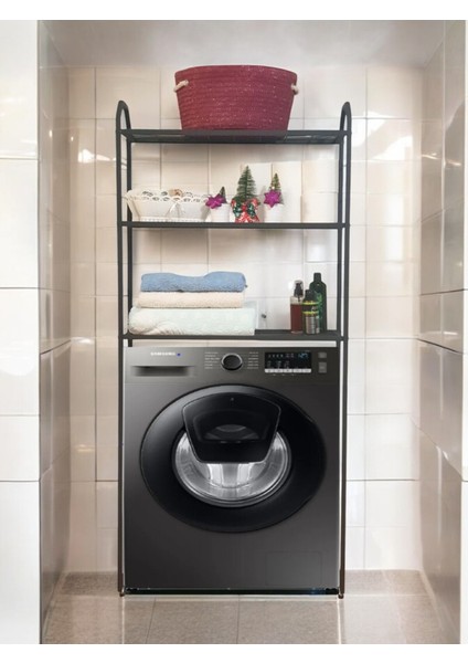 Metal Ayaklı 3 Raflı Banyo Rafı Çamaşır Makinesi Üstü Dekoratif Raf Askılık Organizer