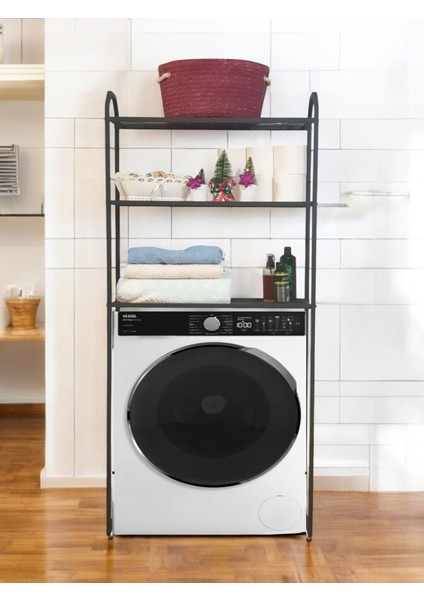 Metal Ayaklı 3 Raflı Banyo Rafı Çamaşır Makinesi Üstü Dekoratif Raf Askılık Organizer