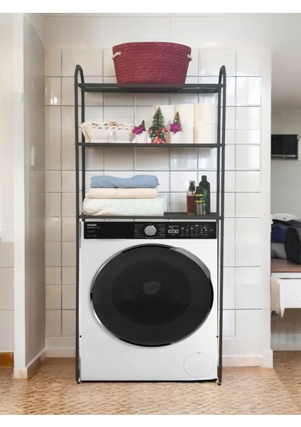 Metal Ayaklı 3 Raflı Banyo Rafı Çamaşır Makinesi Üstü Dekoratif Raf Askılık Organizer