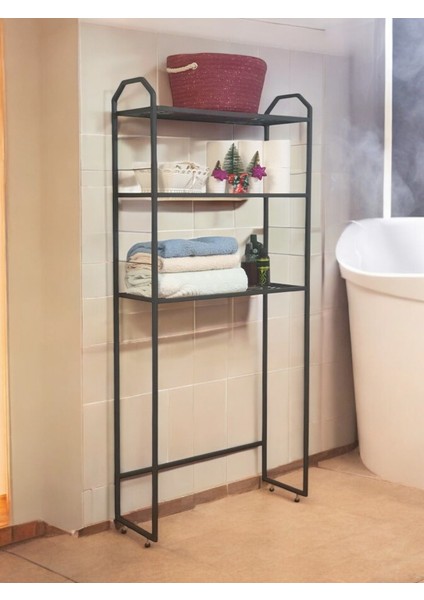 Metal Ayaklı 3 Raflı Banyo Rafı Çamaşır Makinesi Üstü Dekoratif Raf Askılık Organizer