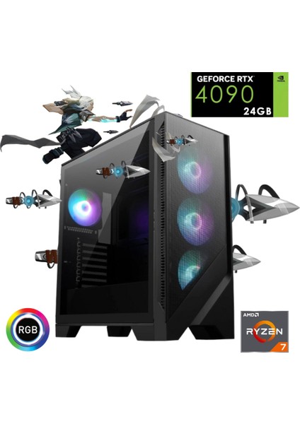 Ryzen 7 9800X3D 64GB Ddr5 1tb SSD Rtx 4090 B650 Wi-Fi  240MM Sıvı Soğutma Oyun Bilgisayarı