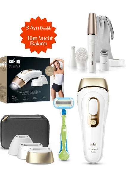 3 Başlıklı Lazer Epilasyon Cıhazı-Yüz Vucüt ve Hassas Bölge Ipl Silk·expert Pro 5, Evde Tüy Alma, ÇANTA,PL5242+FacePro-HEDIYELI