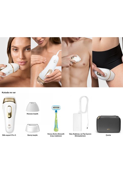 3 Başlıklı Lazer Epilasyon Cıhazı-Yüz Vucüt ve Hassas Bölge Ipl Silk·expert Pro 5, Evde Tüy Alma, ÇANTA,PL5242+FacePro-HEDIYELI