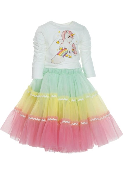 Karnaval Etek ve Unicorn Baskılı Uzun Kol Body Ikili Takım