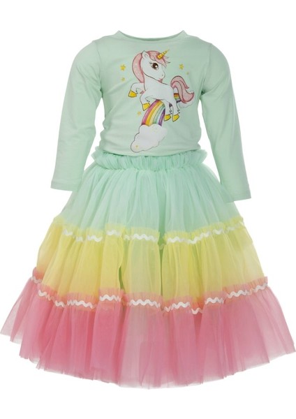 Karnaval Etek ve Unicorn Baskılı Uzun Kol Body Ikili Takım