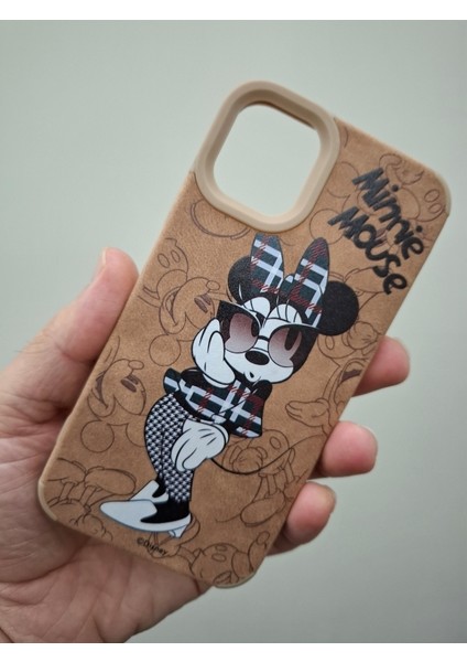 iPhone 11 Kılıf Leopar Kalpli Ayıcıklı Hello Kitty Minnie Mouse Deri Görünümlü Süet Lüks Kılıf