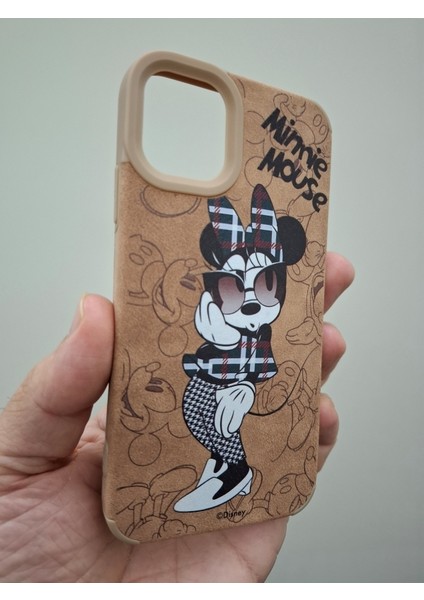iPhone 11 Kılıf Leopar Kalpli Ayıcıklı Hello Kitty Minnie Mouse Deri Görünümlü Süet Lüks Kılıf