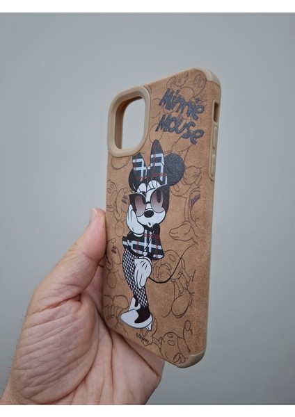 iPhone 11 Kılıf Leopar Kalpli Ayıcıklı Hello Kitty Minnie Mouse Deri Görünümlü Süet Lüks Kılıf