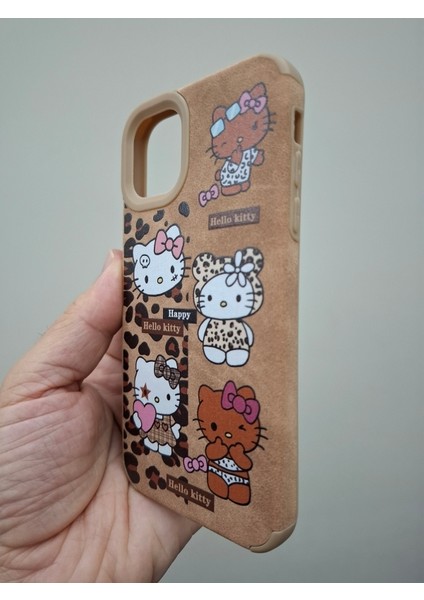 iPhone 11 Kılıf Leopar Kalpli Ayıcıklı Hello Kitty Minnie Mouse Deri Görünümlü Süet Lüks Kılıf