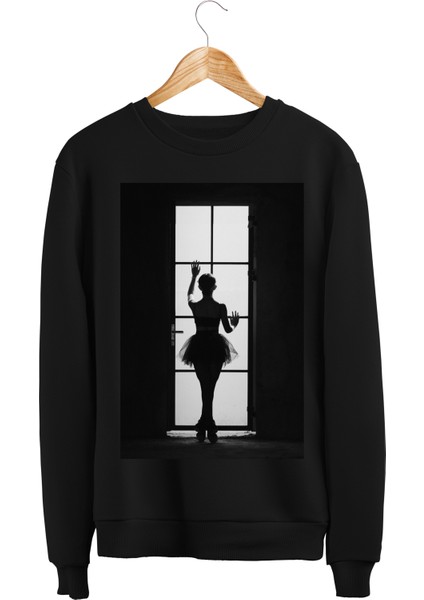 Bale Dans Balerin Dansçı Dance Tasarım Baskılı 3 Iplik Geniş Kalıp Siyah Sweatshirt