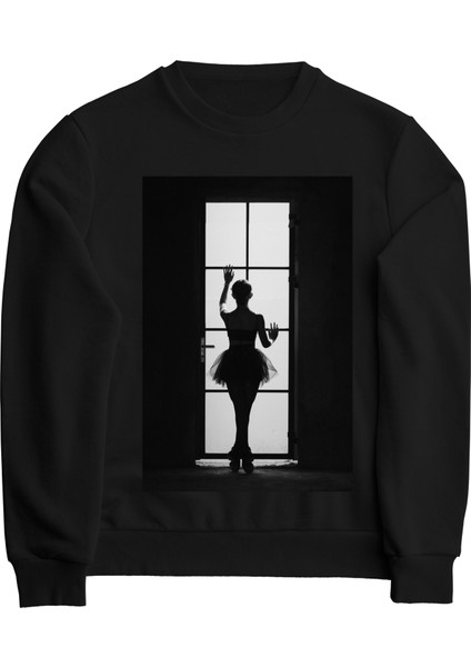 Bale Dans Balerin Dansçı Dance Tasarım Baskılı 3 Iplik Geniş Kalıp Siyah Sweatshirt