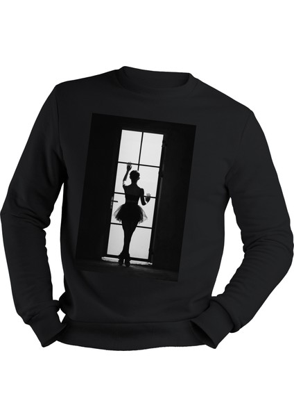 Bale Dans Balerin Dansçı Dance Tasarım Baskılı 3 Iplik Geniş Kalıp Siyah Sweatshirt