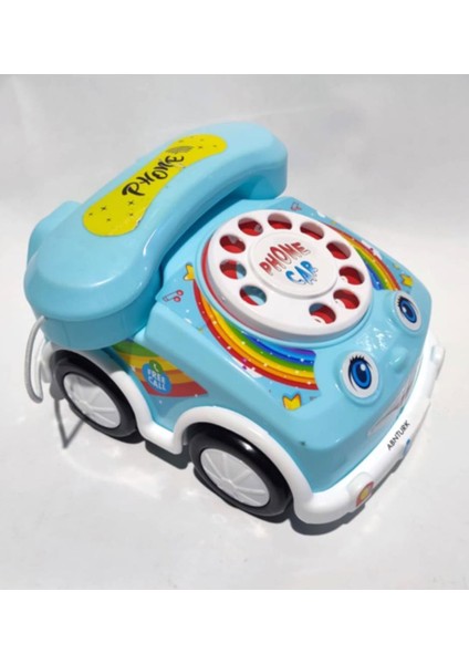 Eğlenceli Mavi Arabalı Telefon 18CM Çevirmeli Telefon Sürüklenebilir Klasik Retro Oyun Telefonu