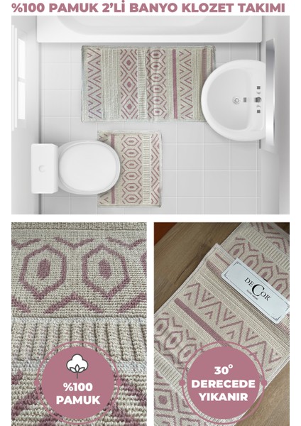 Pamuk 2’li Banyo Klozet Takımı Paspas Takımı Klozet Önü Paspas 98 cm *57 cm - 57 cm *48 cm