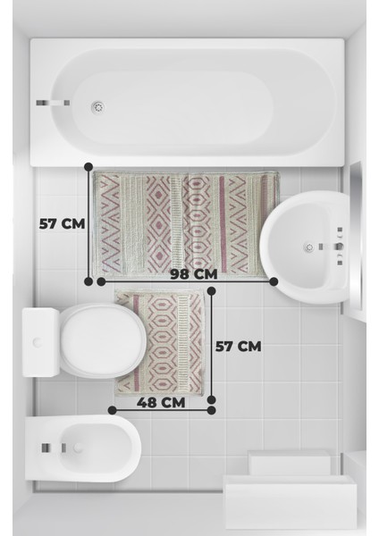 Pamuk 2’li Banyo Klozet Takımı Paspas Takımı Klozet Önü Paspas 98 cm *57 cm - 57 cm *48 cm