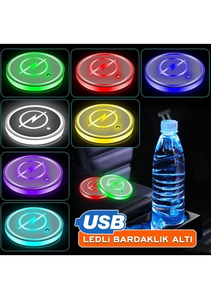 Opel Uyumlu Ledli Bardaklık Altı USB Şarjlı 2 Adet