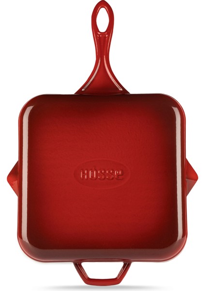 28cm Döküm Demir Kare Grill Tava Kırmızı